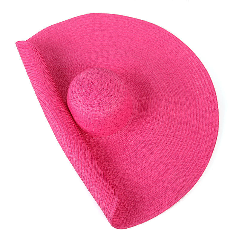 25CM Wide Brim Oversized Beach Hats For Women Large Straw Hat UV Protection Beach Hats VISMERA Rose Red