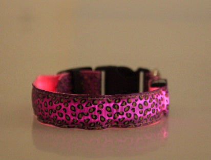 LED Dog Collar Safety Adjustable Nylon Leopard Pet Collar Pet peteezee