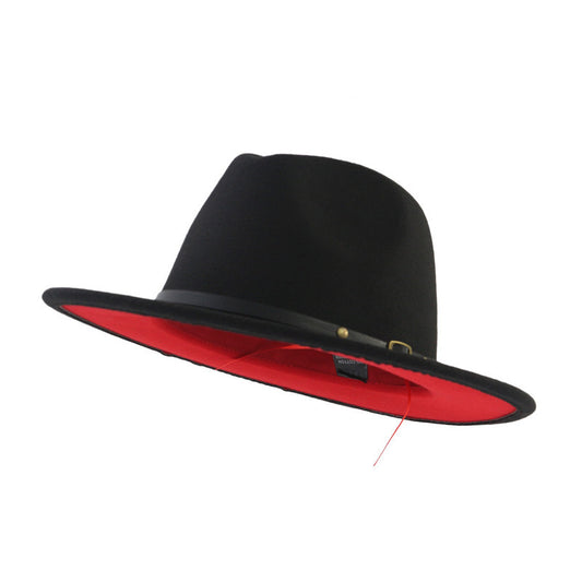 European And American Popular Woolen Top Color Matching Flat Brim Fedora Jazz Hat hat VISMERA