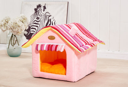 New Fashion Striped Removable Cover Mat Dog House Dog Beds For Small Medium Dogs Pet Products House Pet Beds for Cat Pet peteezee Pink L