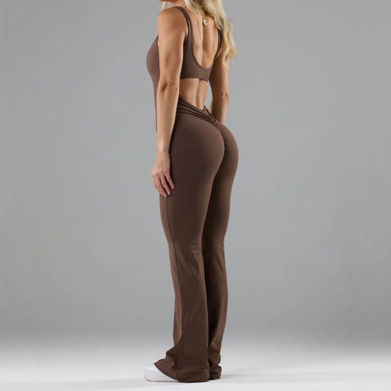 Tight Yoga Bodysuit Casual Hollow Seamless Womens Clothing Yoga Pants fashion novaa L Light Brown