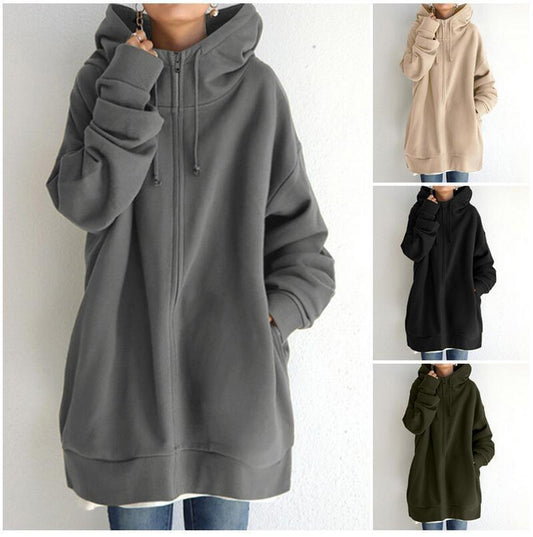 Women's Fuzzy Hoodies Long Sport Pullover Hoodie Full-Zip Hoodie Sweatshirt Trench Coat fashion novaa