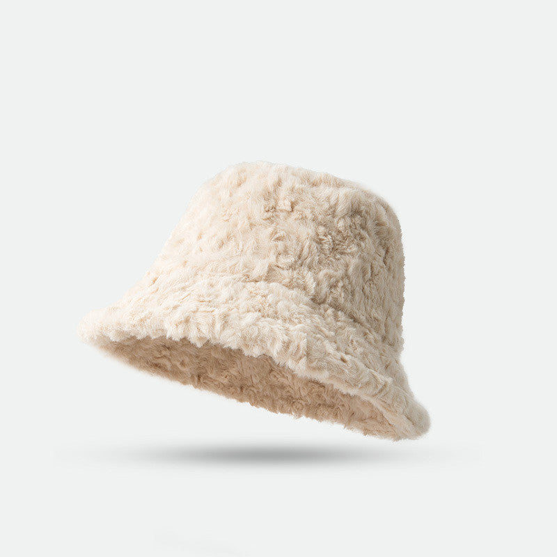 Lambswool Fisherman Hat Winter Warm Fashionable Solid Color Hats For Women hat VISMERA Beige 56to59CM