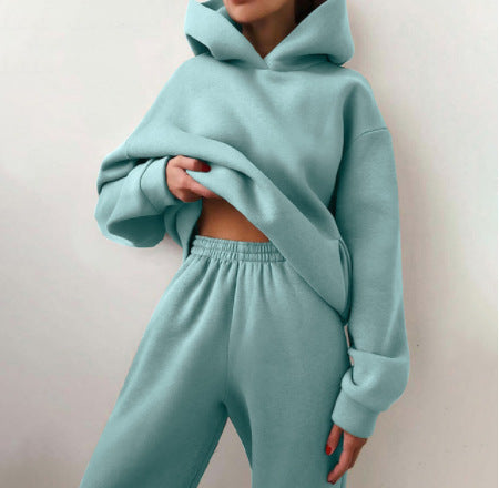 Women's Casual Hooded Sweater Two-piece Suit Clothes Hoodie Tracksuit Trench Coat fashion novaa Light green 2XL