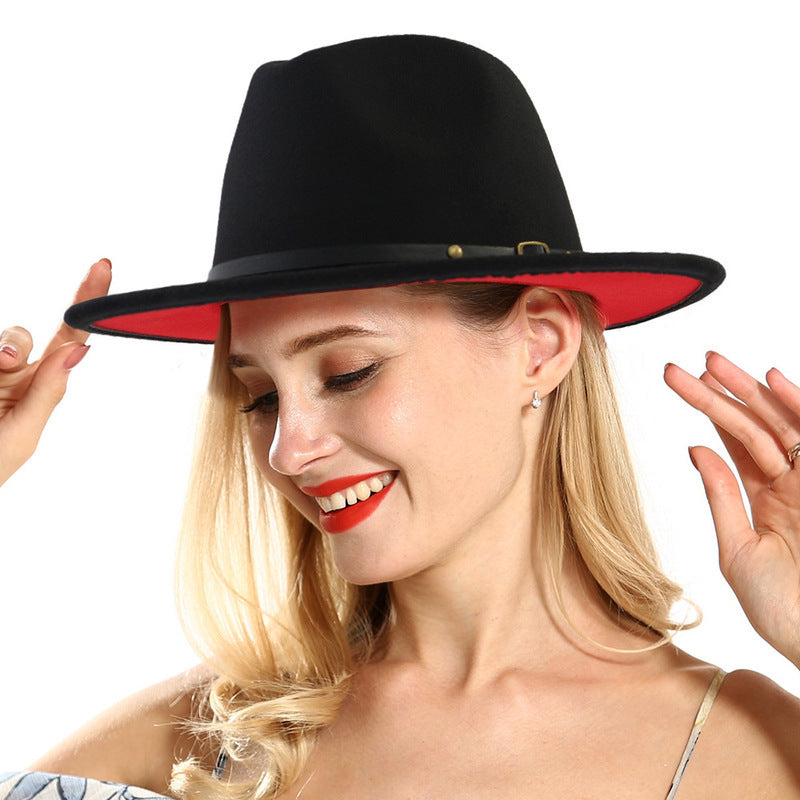 European And American Popular Woolen Top Color Matching Flat Brim Fedora Jazz Hat hat VISMERA
