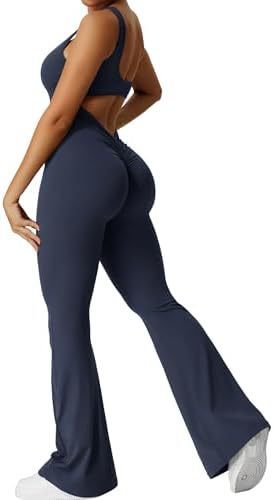 Women Sleeveless Flare Jumpsuits Fitness Yoga Long Pants Yoga Pants fashion novaa Dark Blue 2XL
