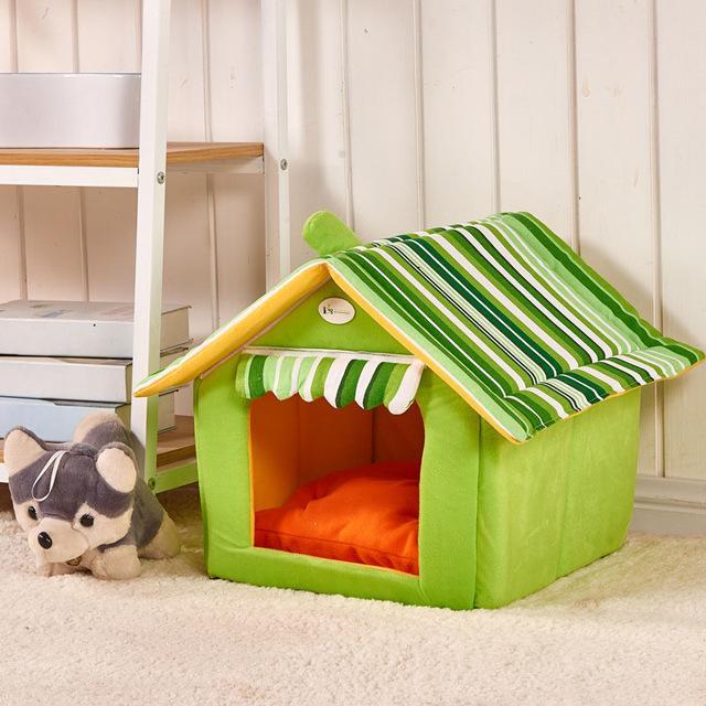 New Fashion Striped Removable Cover Mat Dog House Dog Beds For Small Medium Dogs Pet Products House Pet Beds for Cat Pet peteezee Green L