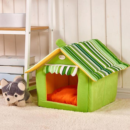 New Fashion Striped Removable Cover Mat Dog House Dog Beds For Small Medium Dogs Pet Products House Pet Beds for Cat Pet peteezee Green L