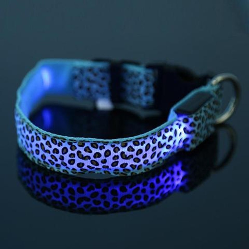 LED Dog Collar Safety Adjustable Nylon Leopard Pet Collar Pet peteezee
