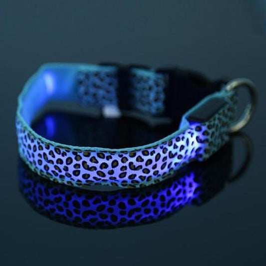 LED Dog Collar Safety Adjustable Nylon Leopard Pet Collar Pet peteezee