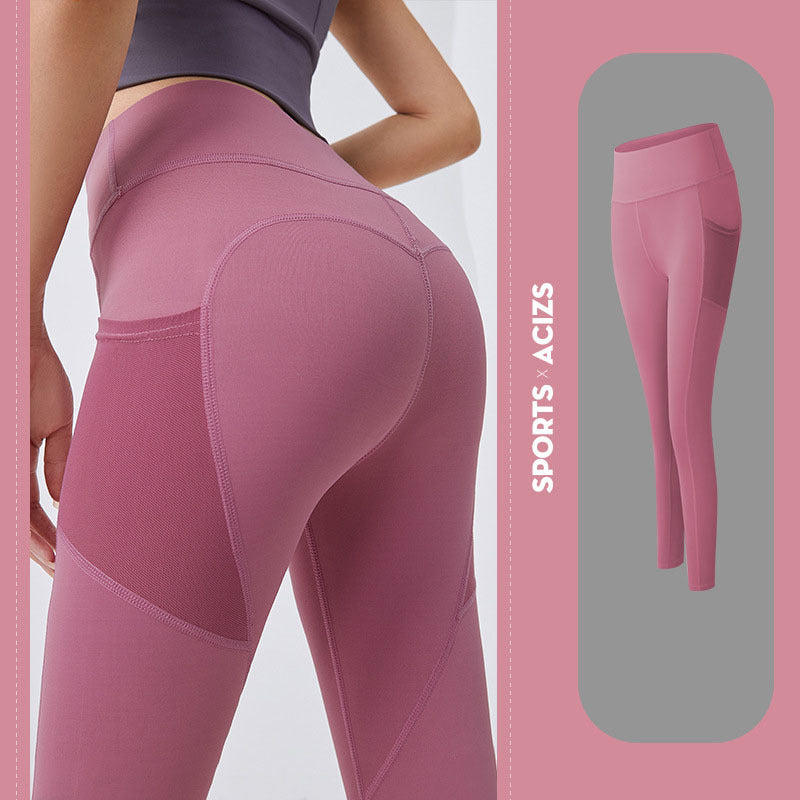 Yoga Pants Women With Pocket Leggings Sport Girl Gym Leggings Women Tummy Control Jogging Tights Female Fitness Pants Yoga Pants fashion novaa Bean Paste Pink 2XL