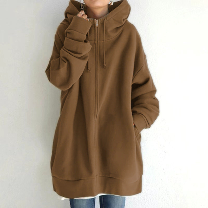 Women's Fuzzy Hoodies Long Sport Pullover Hoodie Full-Zip Hoodie Sweatshirt Trench Coat fashion novaa Coffee 3XL