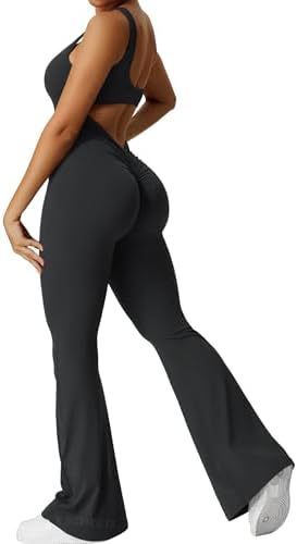 Women Sleeveless Flare Jumpsuits Fitness Yoga Long Pants Yoga Pants fashion novaa Black 2XL