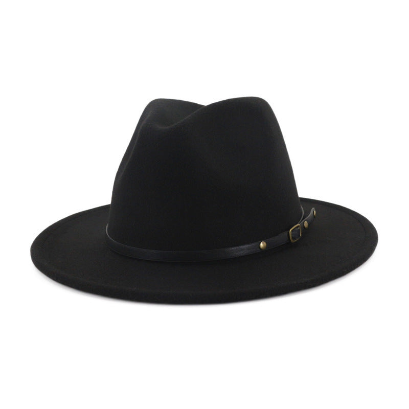 European And American Popular Woolen Top Color Matching Flat Brim Fedora Jazz Hat hat VISMERA