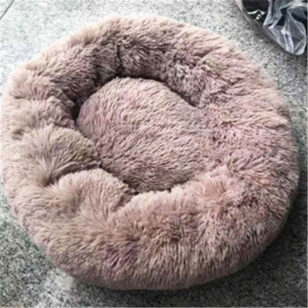 Round Long Hairy Autumn And Winter Nest Pad Cat Mattress Pet peteezee Beige brown 100cm