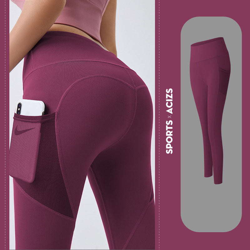 Yoga Pants Women With Pocket Leggings Sport Girl Gym Leggings Women Tummy Control Jogging Tights Female Fitness Pants Yoga Pants fashion novaa Red 2XL