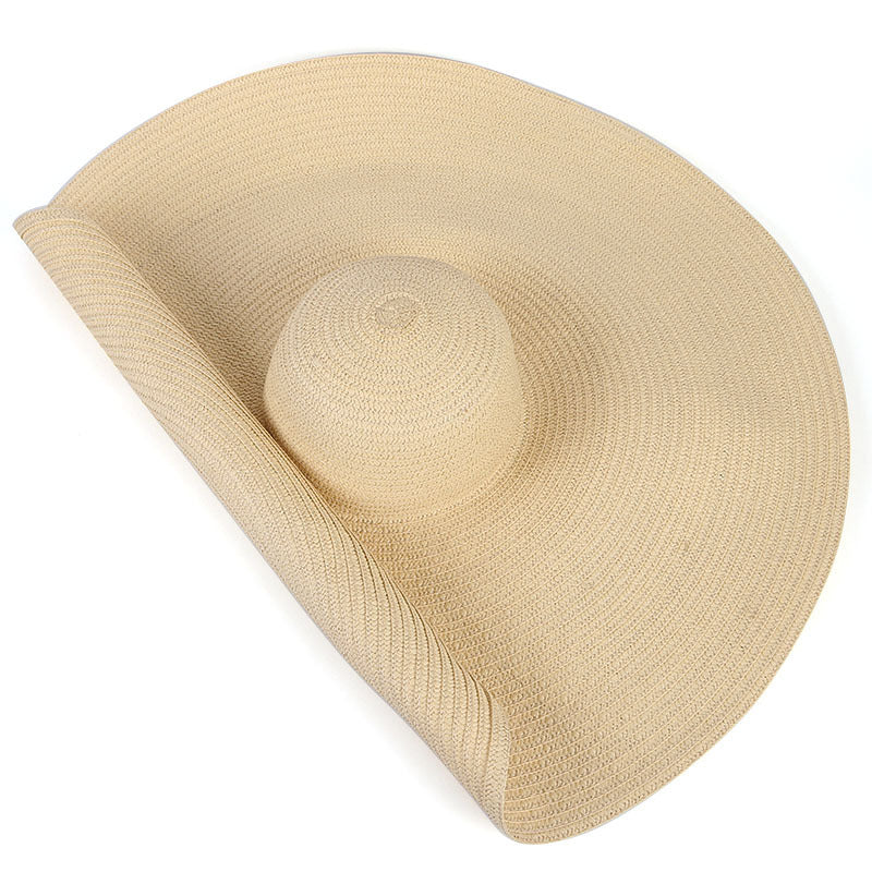 25CM Wide Brim Oversized Beach Hats For Women Large Straw Hat UV Protection Beach Hats VISMERA Beige A