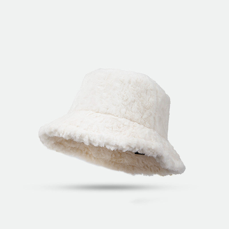 Lambswool Fisherman Hat Winter Warm Fashionable Solid Color Hats For Women hat VISMERA White 56to59CM