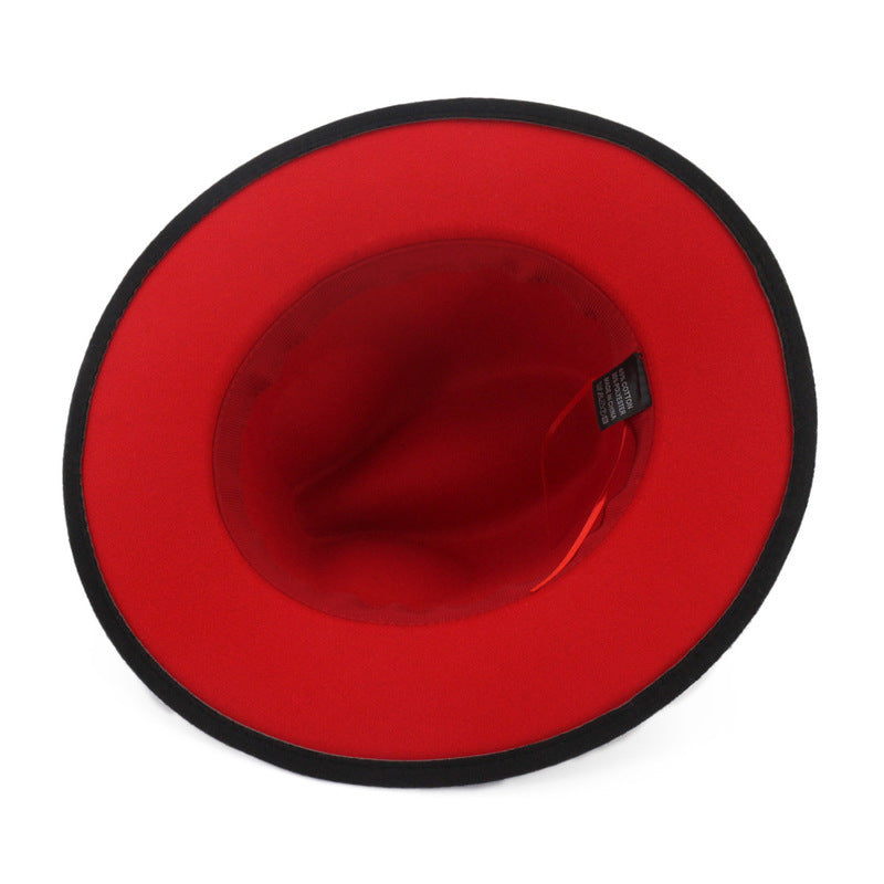 European And American Popular Woolen Top Color Matching Flat Brim Fedora Jazz Hat hat VISMERA