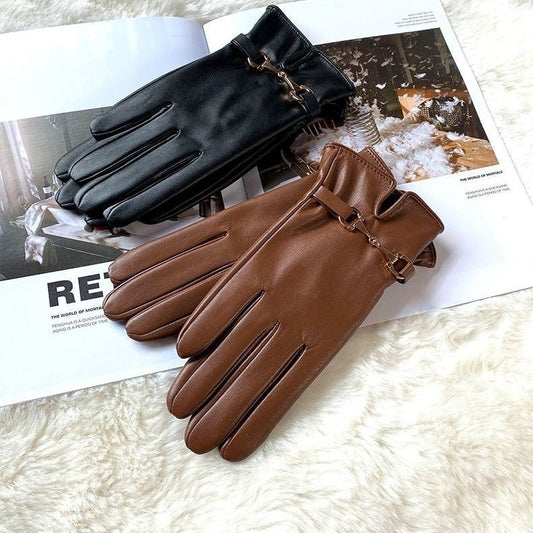 Gloves Women's Winter Warm Plus Fleece Gloves PU Gloves Women's VISMERA