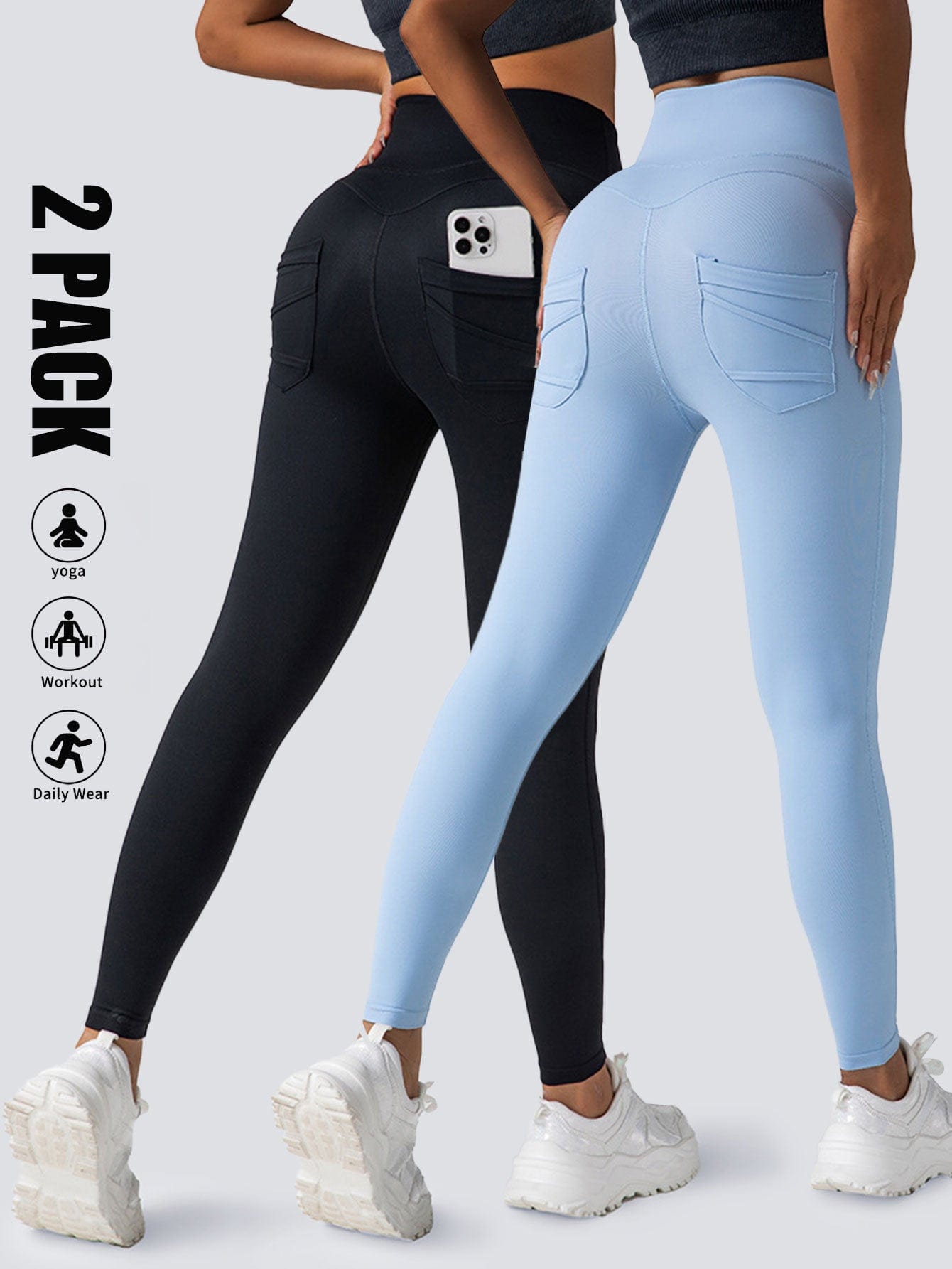2 Pack High Waist Yoga Pants With Pockets, Tummy Control Workout Running Yoga Leggings For Women dress fashion novaa 2PACK2 L