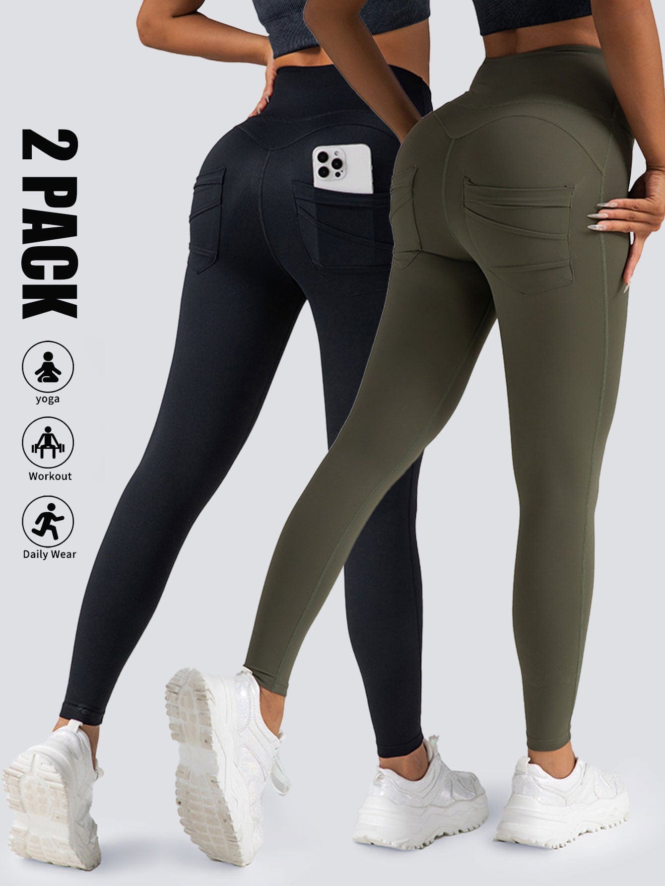 2 Pack High Waist Yoga Pants With Pockets, Tummy Control Workout Running Yoga Leggings For Women dress fashion novaa 2PACK6 L
