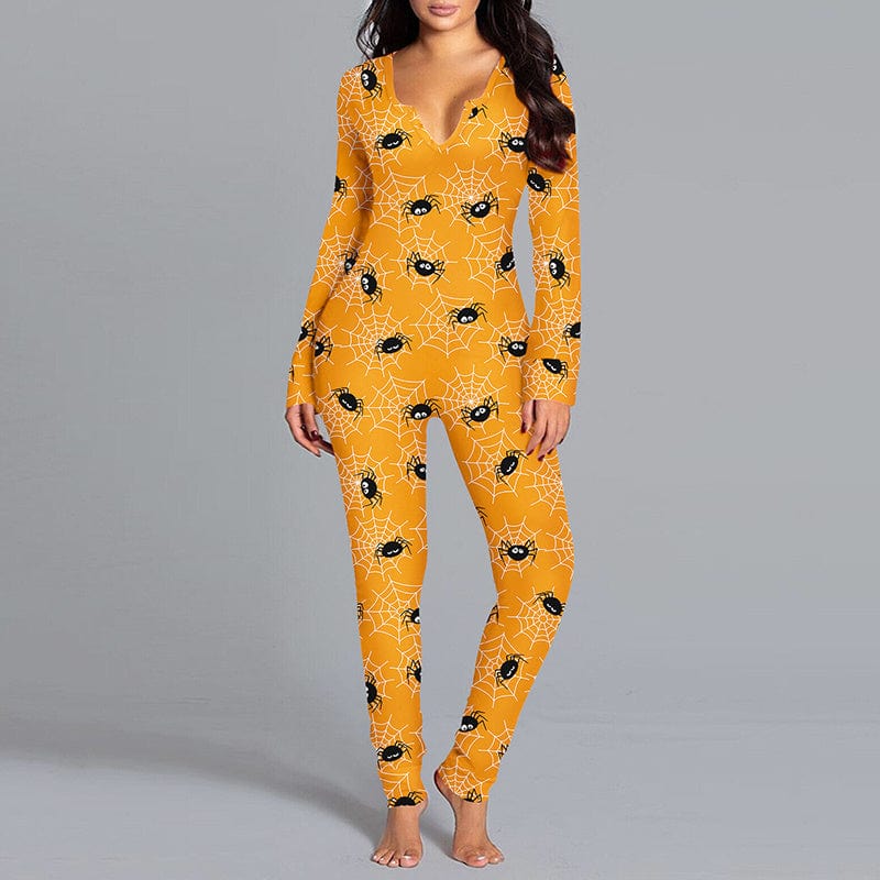 Halloween Printed Jumpsuit Long Sleeve Home Pajamas Casual Trousers Women's Cos Clothing dress fashion novaa BKAO004 L