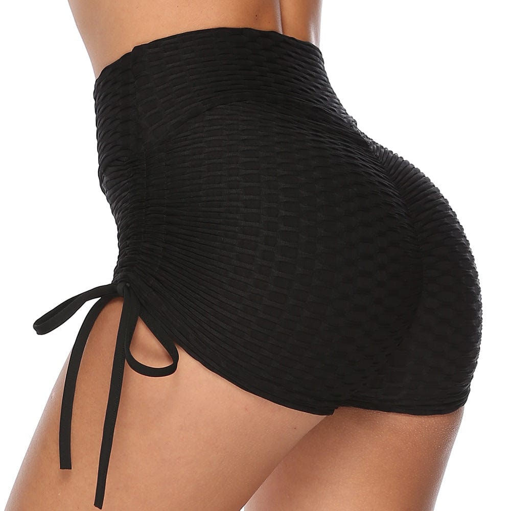 Drawstring Shorts Textured Butt Lift Gym Workout Slim Jogging Fitness Yoga Leggings Shorts dress fashion novaa Black L