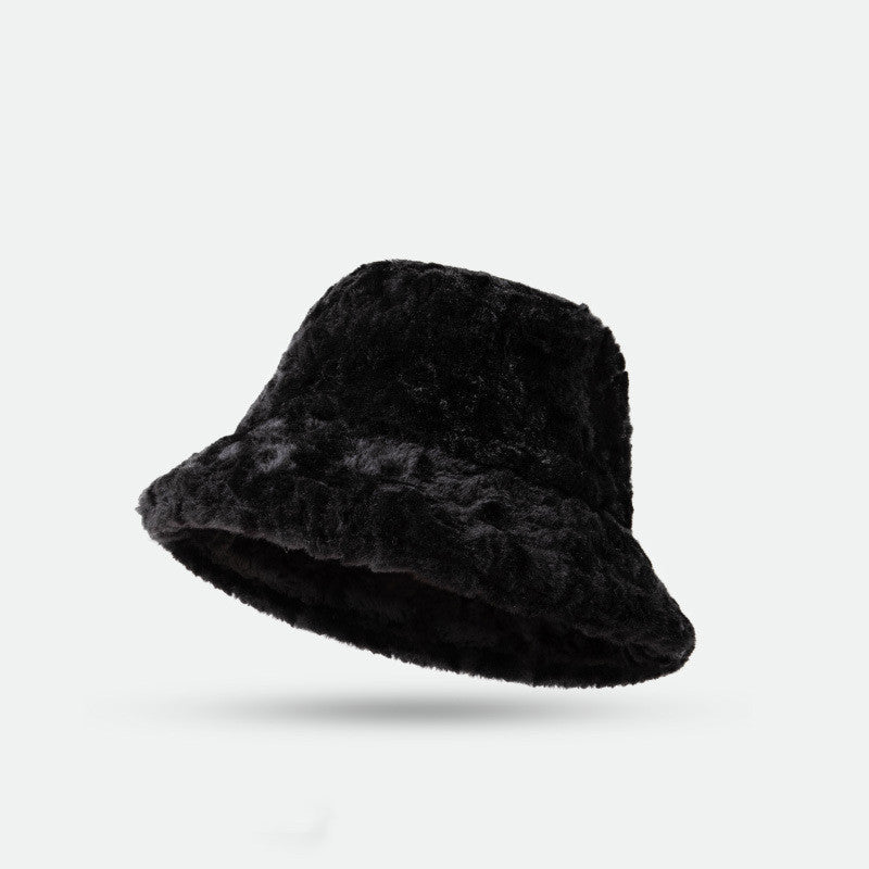 Lambswool Fisherman Hat Winter Warm Fashionable Solid Color Hats For Women hat VISMERA Black 56to59CM