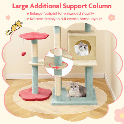 61 Inch Multi-Level Aesthetic Floral Kitten Tower With Flower-Shaped Padded Perch