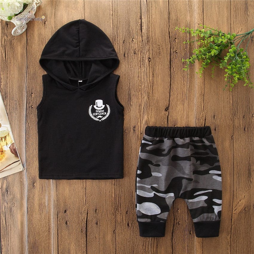 2PCS Toddler Kids Baby Boy Sleeveless Hooded Clothes T-shirt Tops Camo Pants Outfits kids fashion novaa 19A1009 100cm