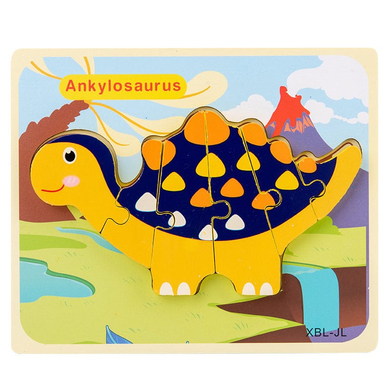 Baby Wooden Cartoon Dinosaur 3D Puzzle Jigsaw for Kids Montessori Early Learning Educational Puzzle Toys kids fashion novaa Ankylosaurus