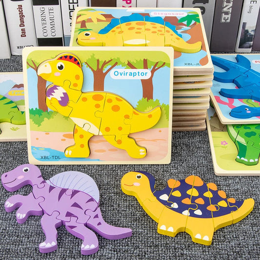 Baby Wooden Cartoon Dinosaur 3D Puzzle Jigsaw for Kids Montessori Early Learning Educational Puzzle Toys kids fashion novaa