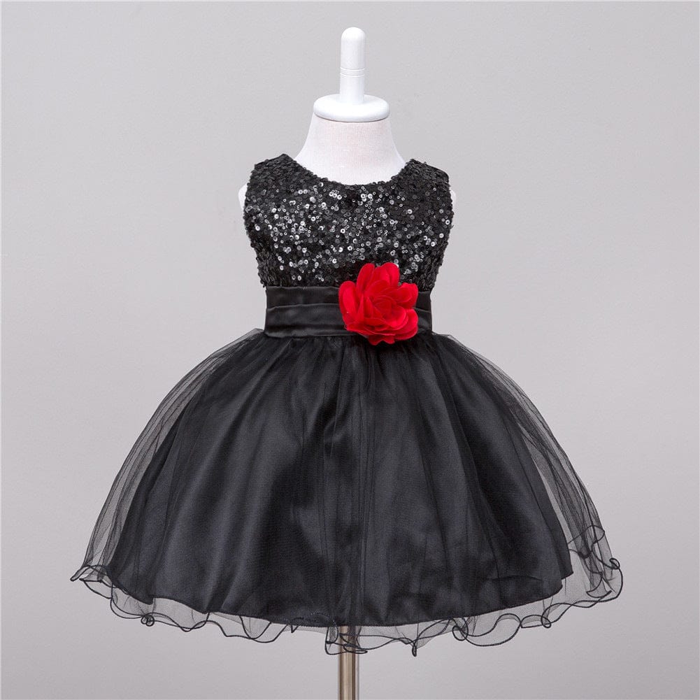 Baby Sequin Dress Flower Girl Wedding Princess Dress kids fashion novaa Black L