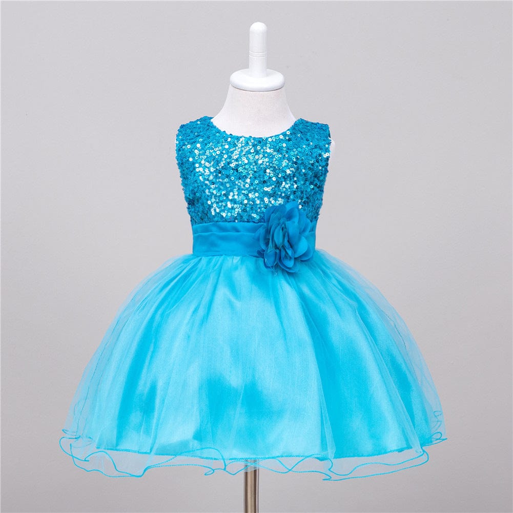 Baby Sequin Dress Flower Girl Wedding Princess Dress kids fashion novaa Blue L