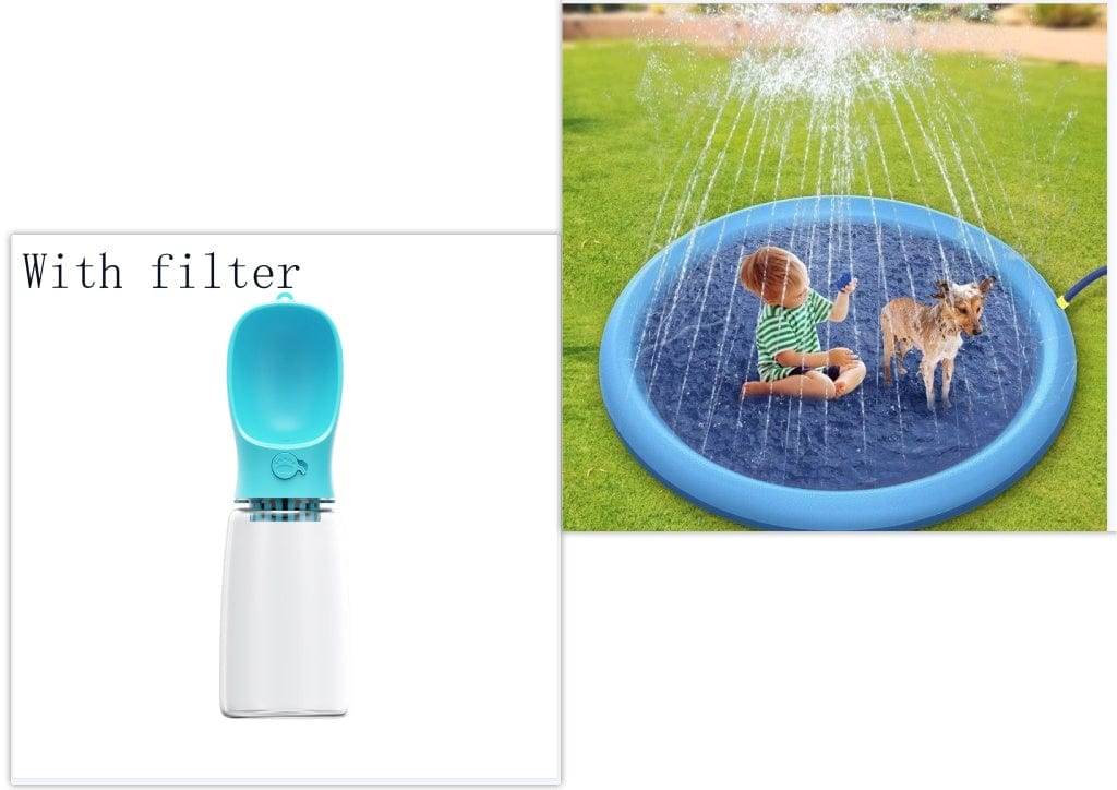 Non-Slip Splash Pad For Kids And Pet Dog Pool Summer Outdoor Water Toys Fun Backyard Fountain Play Mat kids fashion novaa Blue PAD150cm and Bottle 550ml
