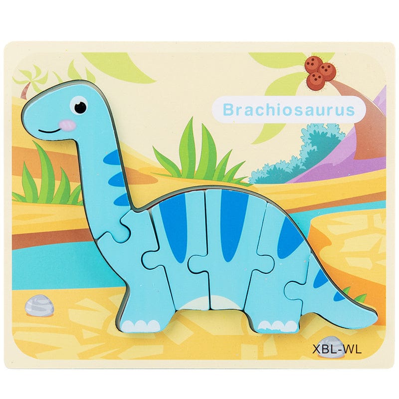 Baby Wooden Cartoon Dinosaur 3D Puzzle Jigsaw for Kids Montessori Early Learning Educational Puzzle Toys kids fashion novaa Brachiosaurus
