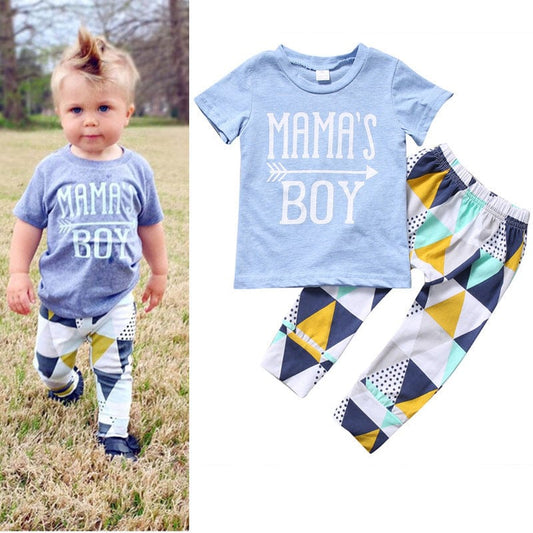 Children's Clothing Boy Suit Short-Sleeved T-Shirt Blue Letter Arrow Geometric Pants Baby Two-Piece Suit kids fashion novaa