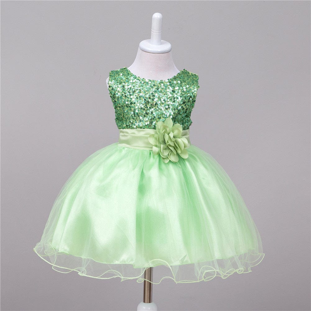 Baby Sequin Dress Flower Girl Wedding Princess Dress kids fashion novaa Green L