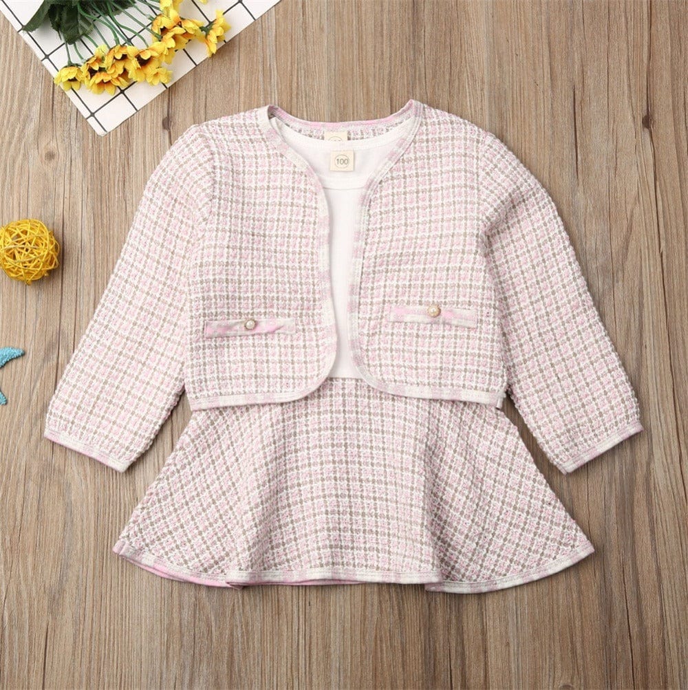 Long-sleeved Dresses Two-piece Children's Baby Small Incense Wind Suit kids fashion novaa Pink 100cm