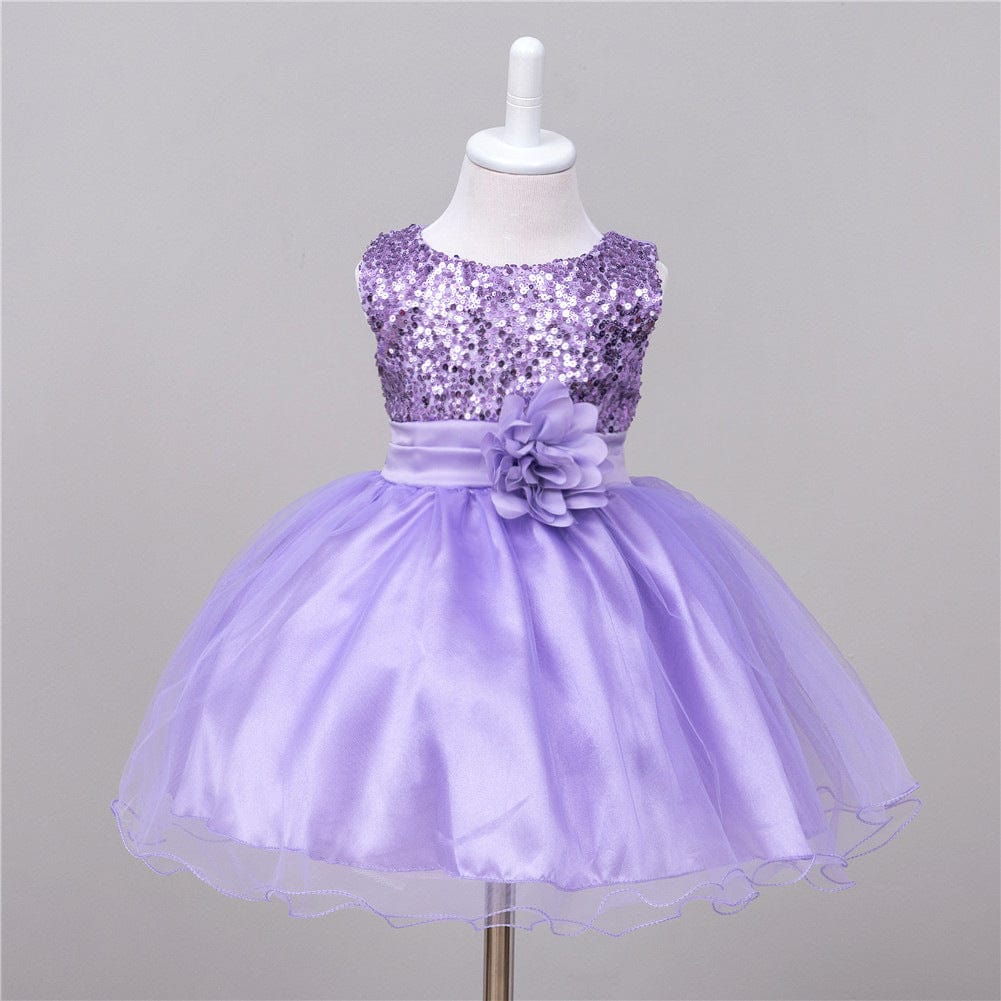 Baby Sequin Dress Flower Girl Wedding Princess Dress kids fashion novaa Purple L