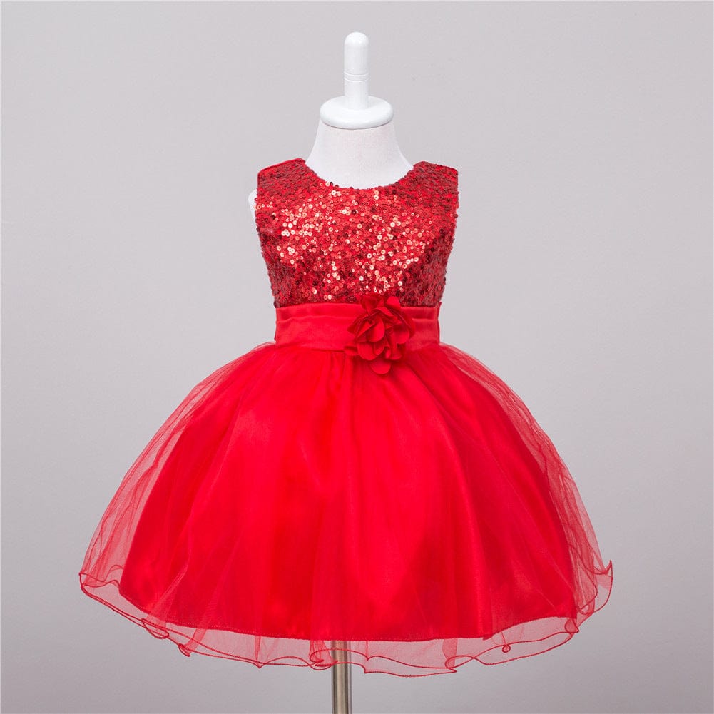 Baby Sequin Dress Flower Girl Wedding Princess Dress kids fashion novaa Red L