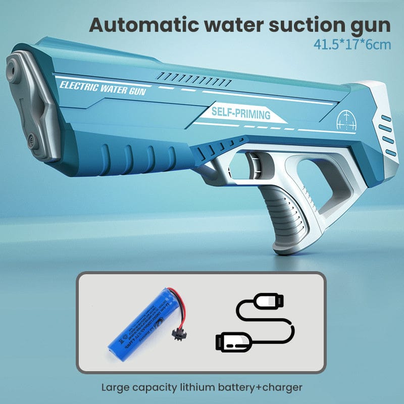 Space Water Gun Electric Automatic Water Absorption Water Fights Toy Outdoor Beach Swimming Pool Bath Toys For Children Kid Gift kids fashion novaa Sky Blue Package One Single Battery