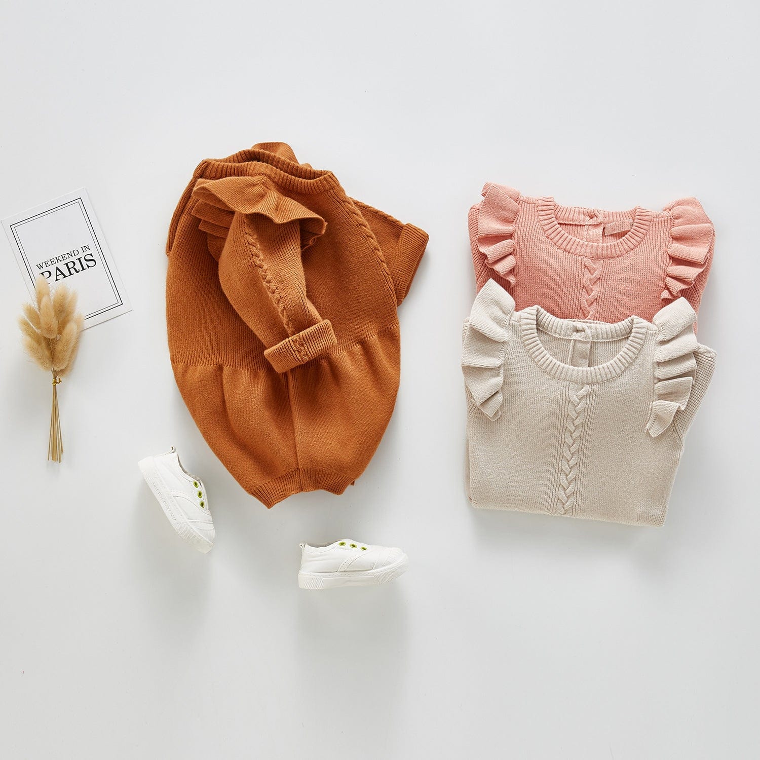 Small flying sleeve knitted baby one piece clothes kids fashion novaa