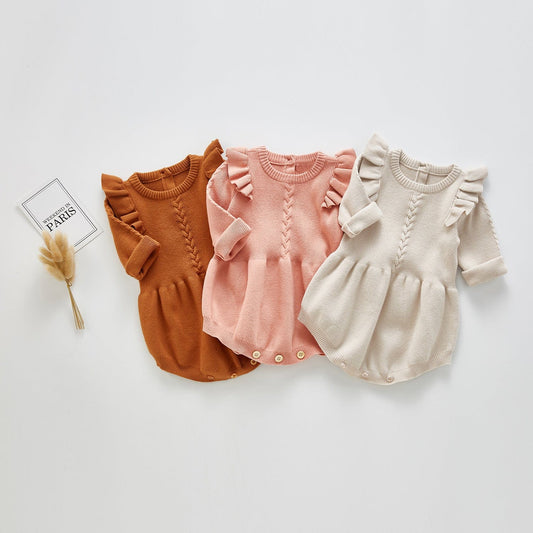 Small flying sleeve knitted baby one piece clothes kids fashion novaa