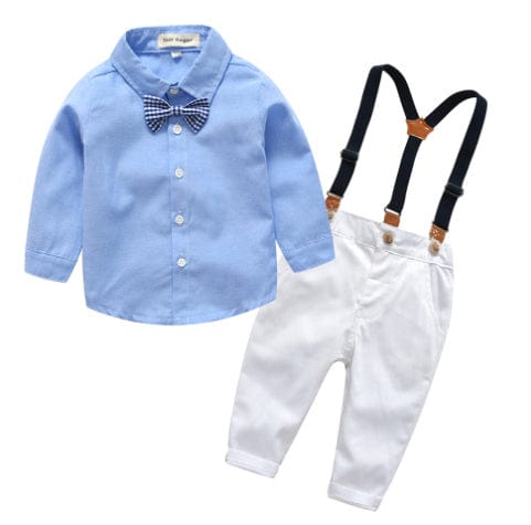 Boys Gentleman Bib Pant Suit Long Sleeve Bow Tie kids fashion novaa White 100cm