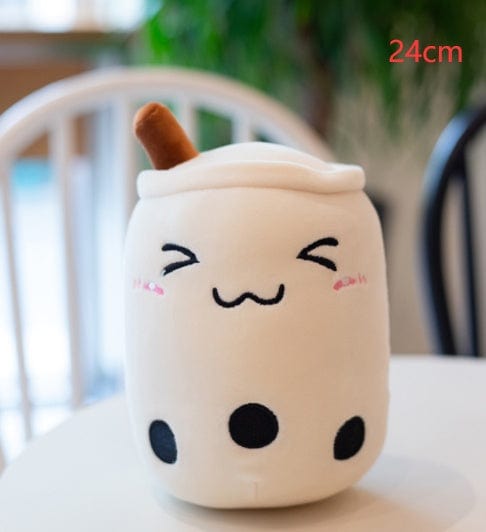 fashion novaa kids White triangle eyes / 24cm Cute Fruit Drink Plush Stuffed Soft Strawberry Milk Tea Plush Boba Tea Cup Toy Bubble Tea Pillow Cushion Kids Gift