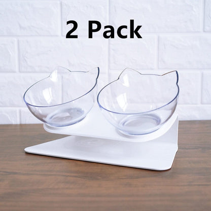 Cat Double Bowl Cat Food Bowl Protects Cervical Vertebra pet Vismera 2 Pack Double white