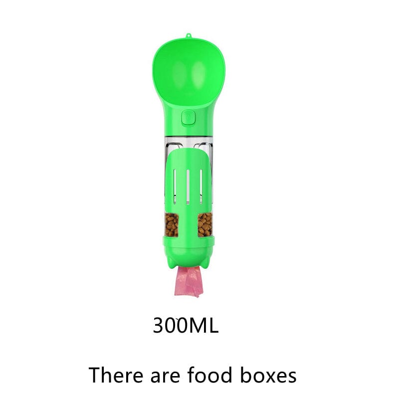 Pet Multi-functional Water Bottle pet Vismera 300ML has food box Green