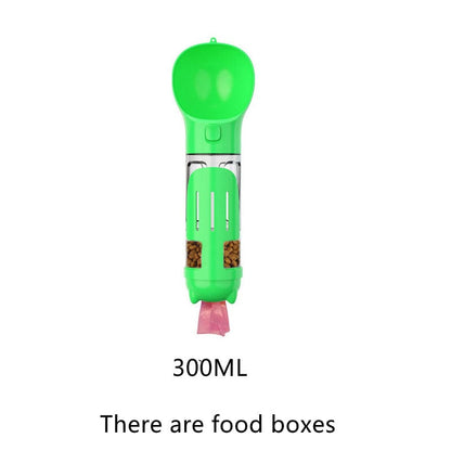 Pet Multi-functional Water Bottle pet Vismera 300ML has food box Green